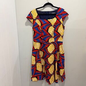 PUKAVT Multicolor Geometric Abstract Fit & Flare Dress Vibrant Print | 2XL